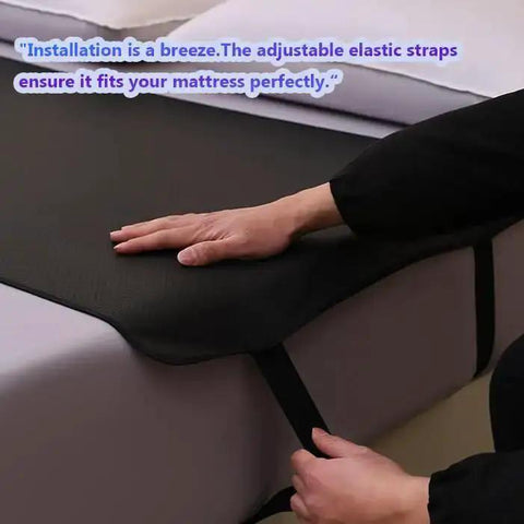 Person installing Bedside Grounding Mat For Sleep And Deep Relaxation No Electricity Needed Premium Grounding Pad Kit on mattress