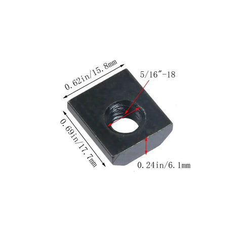5/16-18 hammer head T nut for T slot track, metric measurements shown, part of 20 Pieces 5/16-18 Hammer Head T Nut For T Slot Track set