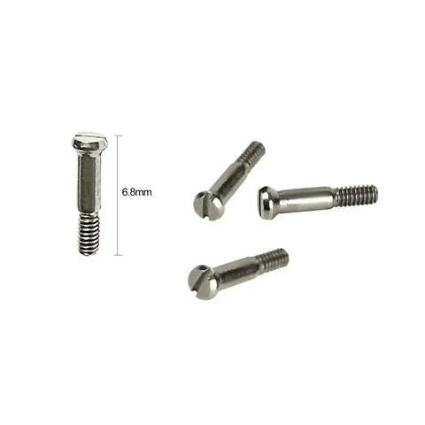 Four Replacement Hinge Screws for Wayfarer RB2140 RB4340 Sunglasses and Eyeglasses, stainless steel, 6.8mm length, close-up view