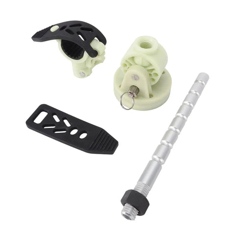 Yunseity trolling motor stabilizer kit, four pieces: white mount, black clamp, black plate, silver adjustable rod.