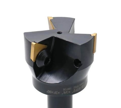 Indexable End Mill With TPG32 Carbide Inserts, Two Inch Cutting Diameter, Three Quarter Inch Straight Shank, Positive Rake Ninety Degree Right Hand Cut, Inserts Installed, Accusize Industrial Tools