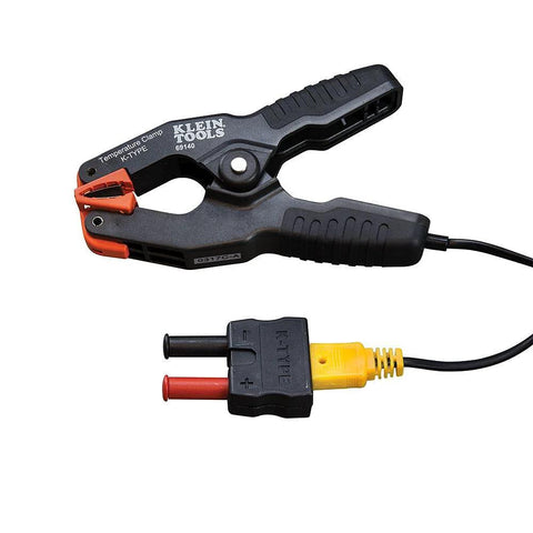 Klein Tools K-Type thermometer clamp for HVAC with pipe temp probe and yellow sensor plug, 2-part set