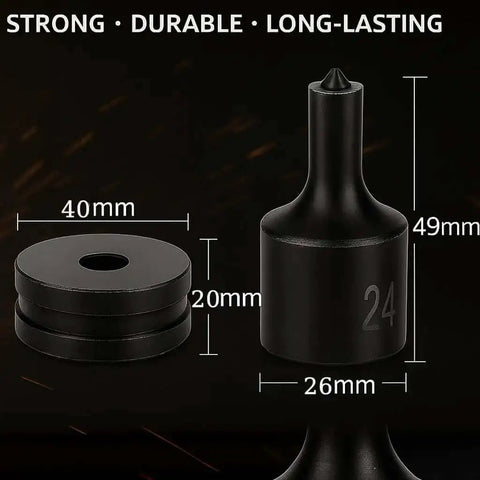 30 Piece Hydraulic Hole Punch Die Set For CH70 And CH70L, showcasing 40mm and 26mm chrome steel dies, highlighted durability features.
