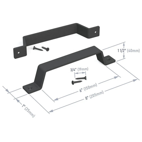 8 Inch Barn Door Handles Set Of 2 Black Heavy Duty Pull Handles For Gates Fences Sheds Garages Sliding Doors Rustic Farmhouse Industrial Style For Indoor Outdoor Exterior Interior Use shown with measurements