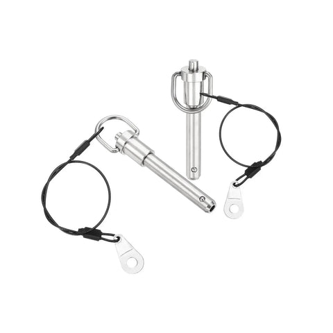 Two Pack Quick Release Pins Three Eighths Inch Diameter By One And A Half Inch Length Push Button Ball Locking Pins With Ring Handle