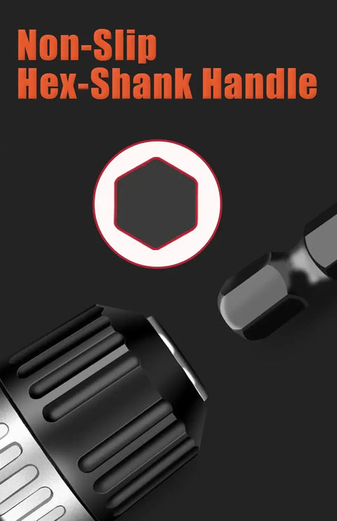 Close-up of non-slip hex-shank handle from Masonry Drill Bit Set Three Sixteenth Inch Ten Piece Beefy Heavy Duty Tungsten Carbide Concrete Drill Bits