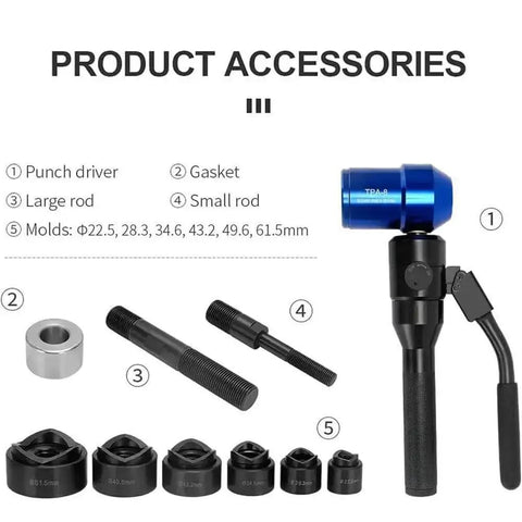 Heavy Duty Hydraulic Knockout Hole Punch Kit For Electrical Conduit 1/2 To 2 Inch, 22.5-61.5 Mm, Accessories, Blue Hydraulic Driver