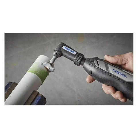 Hand using 12V Lithium-Ion Cordless Rotary Tool With Brushless Motor, Variable Speed, 3.0Ah Battery, cutting PVC pipe, close-up.