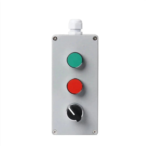 Front view of DIY Metal Push Button Control Box Heavy Duty Explosion Proof Junction with buttons for emergency start and reset.