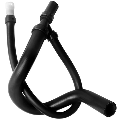 NOVINO engine lower heater outlet hose, black rubber hose with white plastic connector end, close-up view.