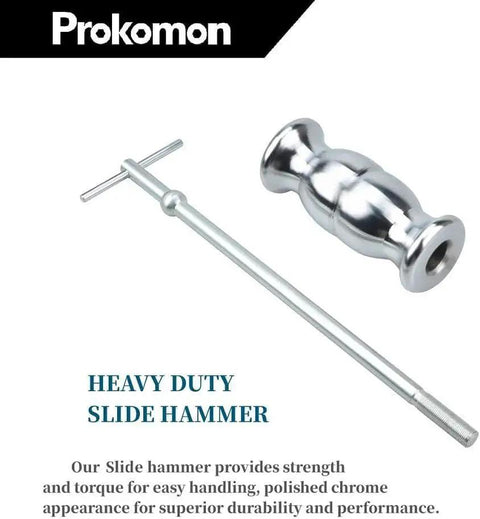 Rear Axle Bearing Puller Kit With Slide Hammer Yoke And 3 Adapters, Heavy Duty Bearing Removal Tool, chrome slide hammer and T-handle