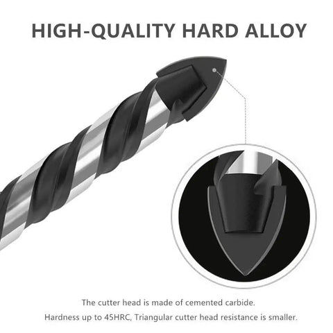 Close-up of All In One Quarter Inch Carbide Drill Bit Set For Tile Glass Masonry Concrete Marble Ceramic Plastic Wood Brick Cement