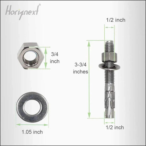 Corrosion-Resistant 304 Stainless Steel Wedge Anchor For Concrete Only 1/2 Inch By 3-3/4 Inch Heavy-Duty Fasteners with washer and nut