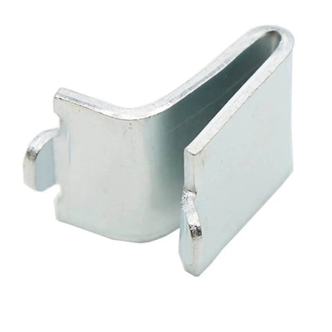 Close-up of a single 14 Piece Silver Adjustable Steel Shelf Clip Support made from galvanized 23-gauge steel for metal and wood shelves.