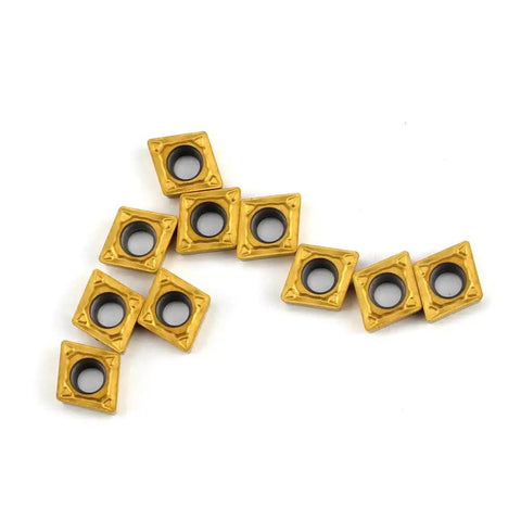 Set of 10 Carbide Turning Inserts CCMT060204 Multilayer Coated for CNC Lathe, 3/32 inch thick, 1/64 inch radius