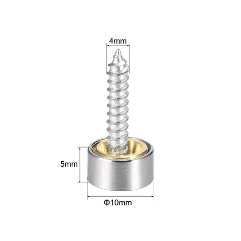Mirror Screw Decorative Cap Covers 10mm Brushed Stainless Steel Set of 4 Durable Caps for Mirrors with screw close-up view.