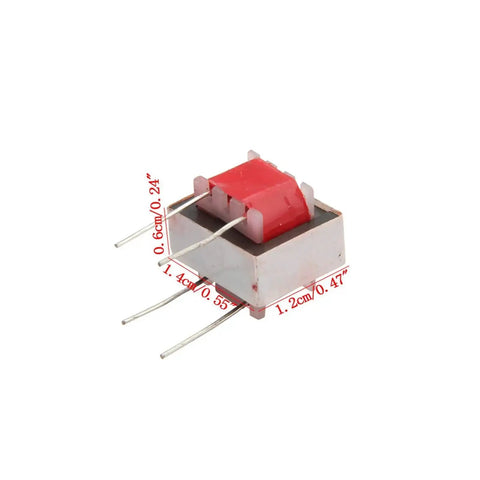 Single EI-14 unit from 10 Pack EI-14 Audio Isolation Transformers For Hi Fi And PA Systems, close-up showing dimensions, metal and plastic materials.