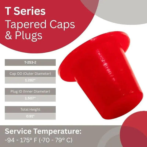 Tapered Red LD PE Cap And Plug For T Series Protective Closures, Cap OD 1.282 Inches, Plug ID 1.507 Inches, Pack Of 20 Caplugs Z253-2Q3