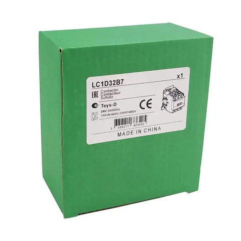 Box of Three Pole Three Normally Open AC Magnetic Contactor 32A Rating 24V Coil Industrial Relay, white black housing, labeled LC1D32B7