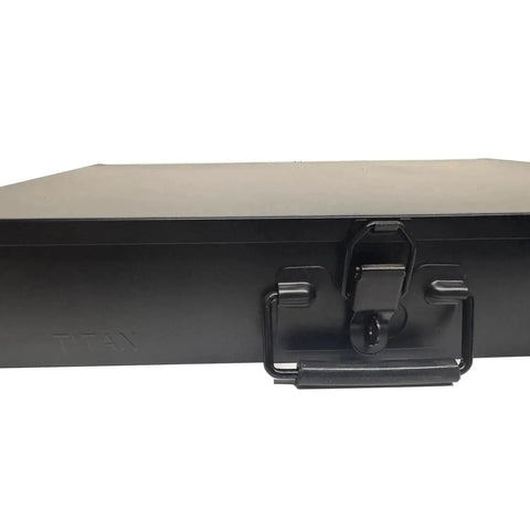 Black metal drawer for Beefy Grade 8 Coarse Thread Bolt And Nut Drawer Kit With 1275 Pieces In Yellow Zinc, closed and locked
