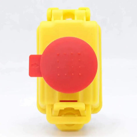 Front view of Five Pin 120V 16A Industrial Electromagnetic Switch with waterproof PVC cover and emergency stop button.
