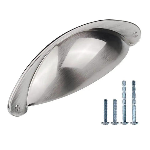 10 Pack 3 Inch Cabinet Cup Pulls In Brushed Nickel For Kitchen Cabinets And Furniture, screws included view, satin nickel finish