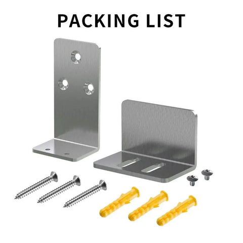 Stainless Steel Sliding Barn Door Floor Guide 2 Pack With Adjustable Brackets, screws, and wall anchors, flush bottom design.