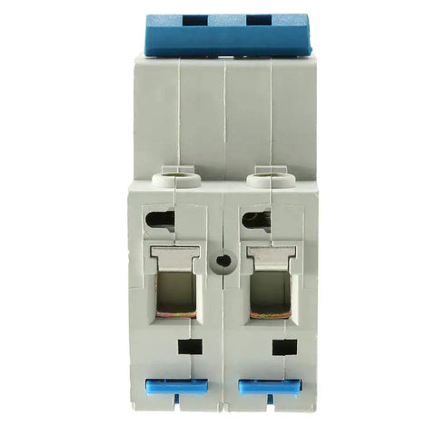 Front view of Two Pole 25A 400V Low Voltage Miniature Circuit Breaker DIN Rail Mount DZ47-63 C25 with fast trip feature.