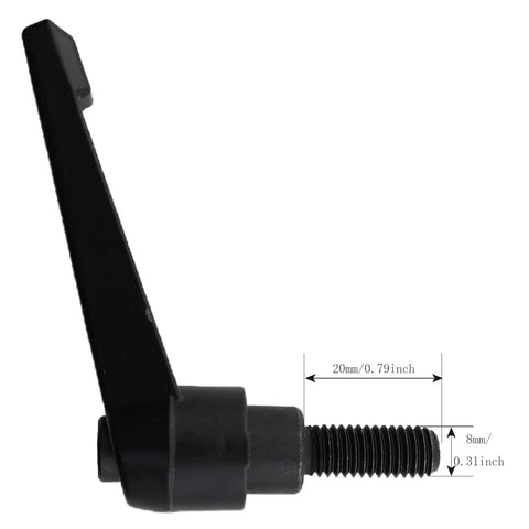 Black Adjustable Tightening Handle Screw Side View, M8 Thread 20mm Bolt 58mm Lever, for Lathe Woodworking and Packaging Machinery