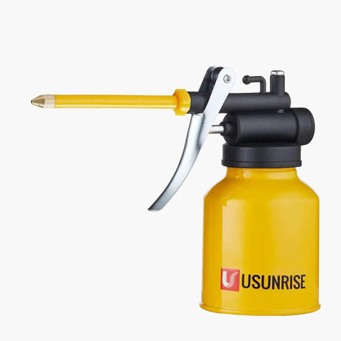 Metal Pump Oiler Can With Dual Spouts For Cars Bikes And Machinery 8 Oz Yellow Powder Coated Oil Can High Pressure Pump
