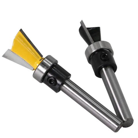 Two Pack One Quarter Inch Shank Dovetail Router Bits With Bearing Guide For Furniture Making And Cabinetry, Black 10 Degree Bit And Yellow Five Eighth Inch Bit For Smooth Dovetail Joints In Woodworking Cutter Tools