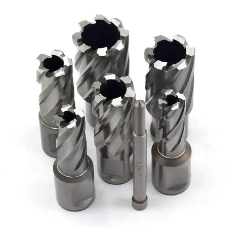 7 Piece Annular Cutter Set With Weldon Shank For Magnetic Drill Press Beefy Hole Cutter Kit, 1 Inch Cutting Depth, Diameters From 0.5 To 1.0625 Inch