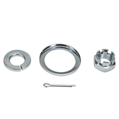 Metal components for 2.4L Front Left Steering Knuckle And Wheel Bearing Hub Assembly For 2011 Kia Optima, including washer, spacer, nut.