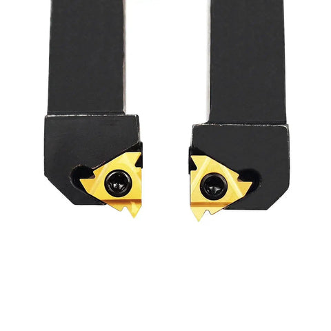 Two-Piece CNC Lathe Carbide Indexable Threading Tool Holder Set With SER1616H16 And SEL1616H16, close-up of tool heads