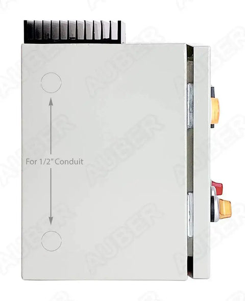 Side view of Heavy Duty Powder Coating Oven Control Panel with PID Controller, wall mount enclosure showing conduit ports.