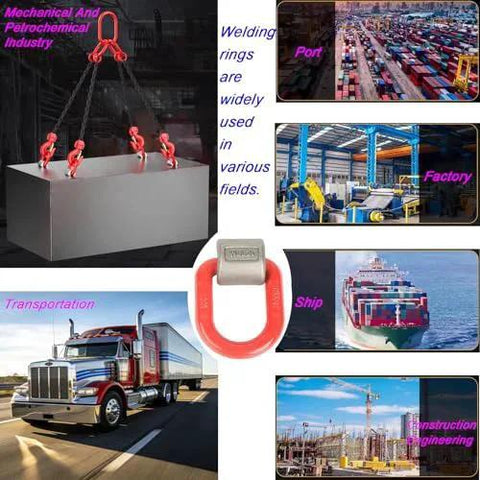 Diagram of 2 Ton Heavy Duty Welded Lifting Ring D Ring Lifting Attachment G80 Alloy Steel Forged Ring used in multiple industries.