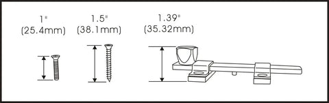 Diagram showing Heavy Duty Surface Bolt In Steel 8 Inch Length Brushed Chrome Finish with dimensions and screws for installation.