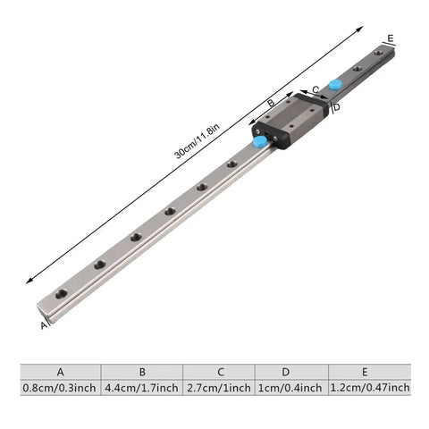 300mm Mini Linear Rail And Sliding Guide For 3D Printer And CNC Machine, built tough with measurement details.