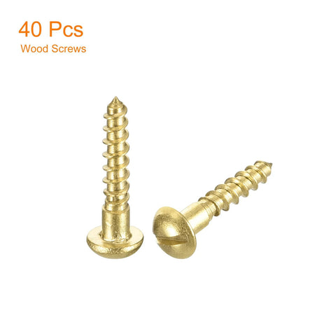 Beefy Brass Wood Screws M1.6 x 8mm Slotted Round Head Self Tapping For Woodworking 40 Piece Pack Durable High Strength
