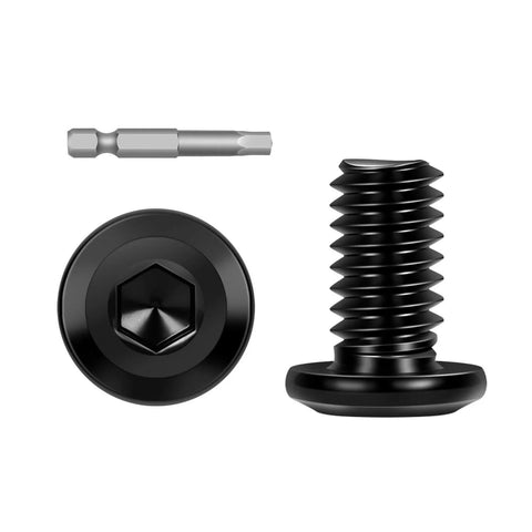 30 Pcs 1/4-20 X 1/2 Flat Head Socket Cap Screws Set With 304 Stainless Steel Black Coating Full Thread Furniture Bolts And Includes Driver Bit For Easy Install Built To Last And Resist Rust In Harsh Environments. Close-up view of black screws with driver bit.