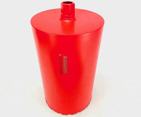 Front view of 10 Inch Diamond Wet Core Drill Bit For Concrete Rebar Asphalt Brick Rock Masonry One And One Quarter Inch Threaded Barrel Core Drill BLUEROCK Tools Beefy Heavy Duty Wet Core Drilling