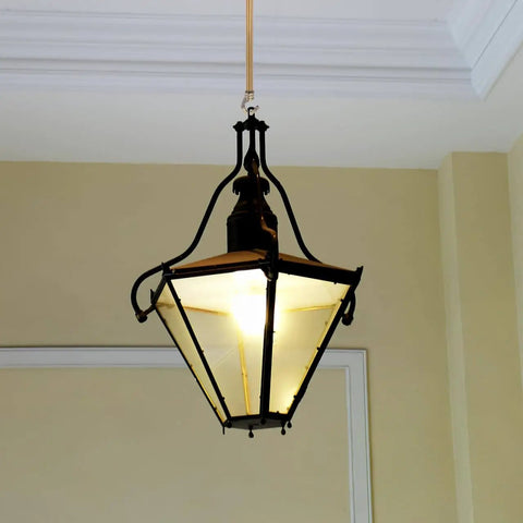 Chandelier Load Bearing Downrod With Hooks, 9.45 Inch Ceiling Light Support Tube installed with a hanging pendant lamp