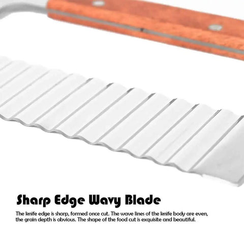 Stainless Steel Wavy Crinkle Cutter For Potatoes And Vegetables 1 Piece Kitchen Tool Durable Veggie Slicer with wavy blade and wooden handle.