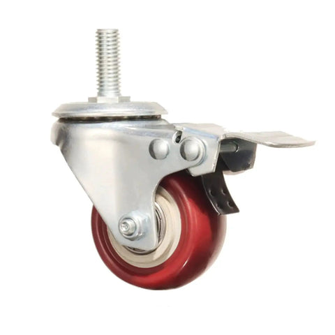 Heavy Duty Swivel Stem Castors With Red PU Wheels Double Locking Quiet Smooth Non Marking Floor Safe Load Capacity 800-1000 Lb