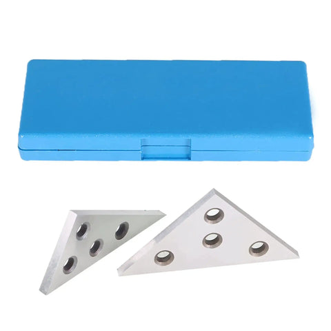 Two Piece Angle Plate Set For Machinists With 45 45 90 And 30 60 90 Triangle Blocks, Solid Hardened Steel, Four Holes, Precision Ground