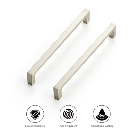Solid Six And One Quarter Inch Square Cabinet Handles In Brushed Nickel, 25 Pack Drawer Pulls for kitchen with durability features.