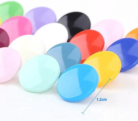 Colorful 1.2cm T5 plastic snap fasteners from the Bulk Snap Button Starter Kit With Pliers, 400 T5 Plastic No Sew Fasteners In 20 Colors.