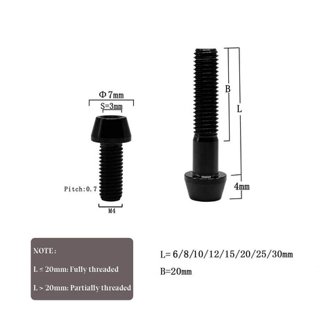 Diagram of Titanium M4 Socket Head Cap Screws Set For Bike Stem 6Al4V Grade 5 Lightweight Bolts shown in various lengths