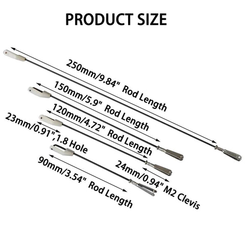 Product size specifications for Metal Clevis Kit For RC Airplanes With Connecting Rod Pushrod And Swing Keeper