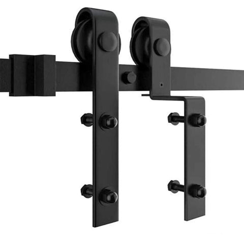Bypass Sliding Barn Door Hardware Kit For Low Ceiling Six Point Six Feet Rail System With Overlapping Tracks, black carbon steel